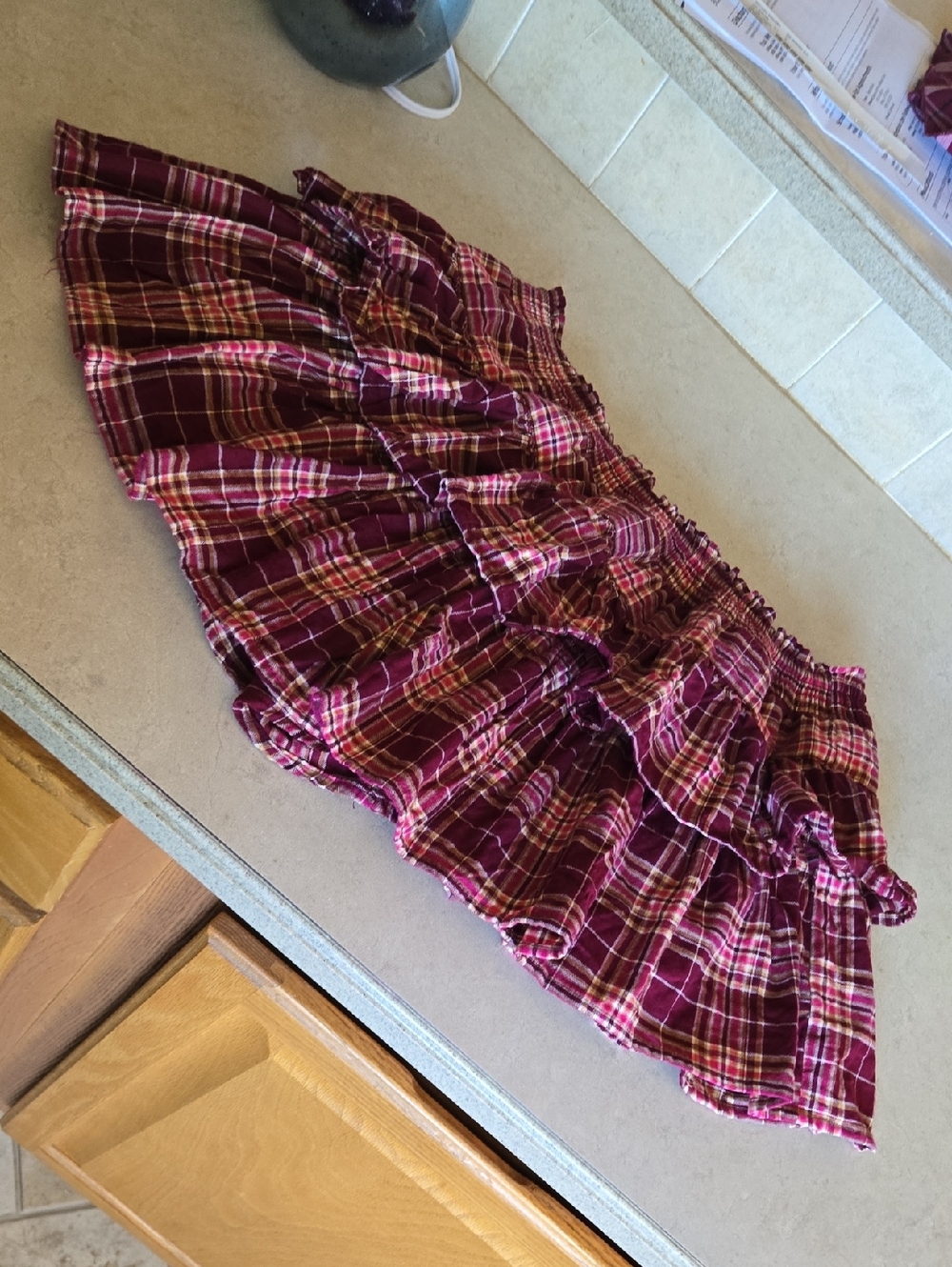 Women's Burgundy Plaid Ruffled Mini Skort